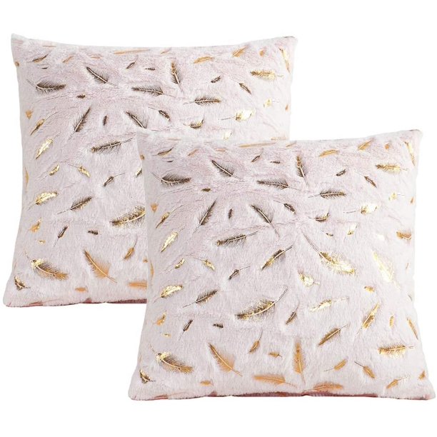 Funda De Almohada De Felpa De Plumas, Cojín De Piel Dorada, Funda De Cojín Para Sofá Sofá Casa Cama Oficina Deco, 43 X 43 Cm Ormromra MZQ-0582-3