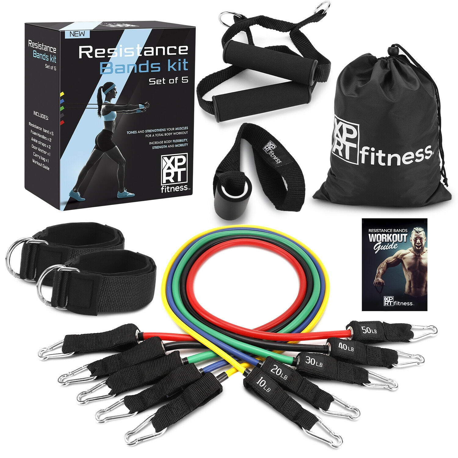 11Pcs Resistance Bands Set Exercise Fitness Tube Workout Bands Strength Training 