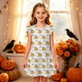 thumbnail image 2 of Yuncity Girls Halloween Dress Crew Neck Ruffle Sleeve Cute Ghost Pumpkin Print Sweet Casual Nightdress Size 6-7 Years White, 2 of 5