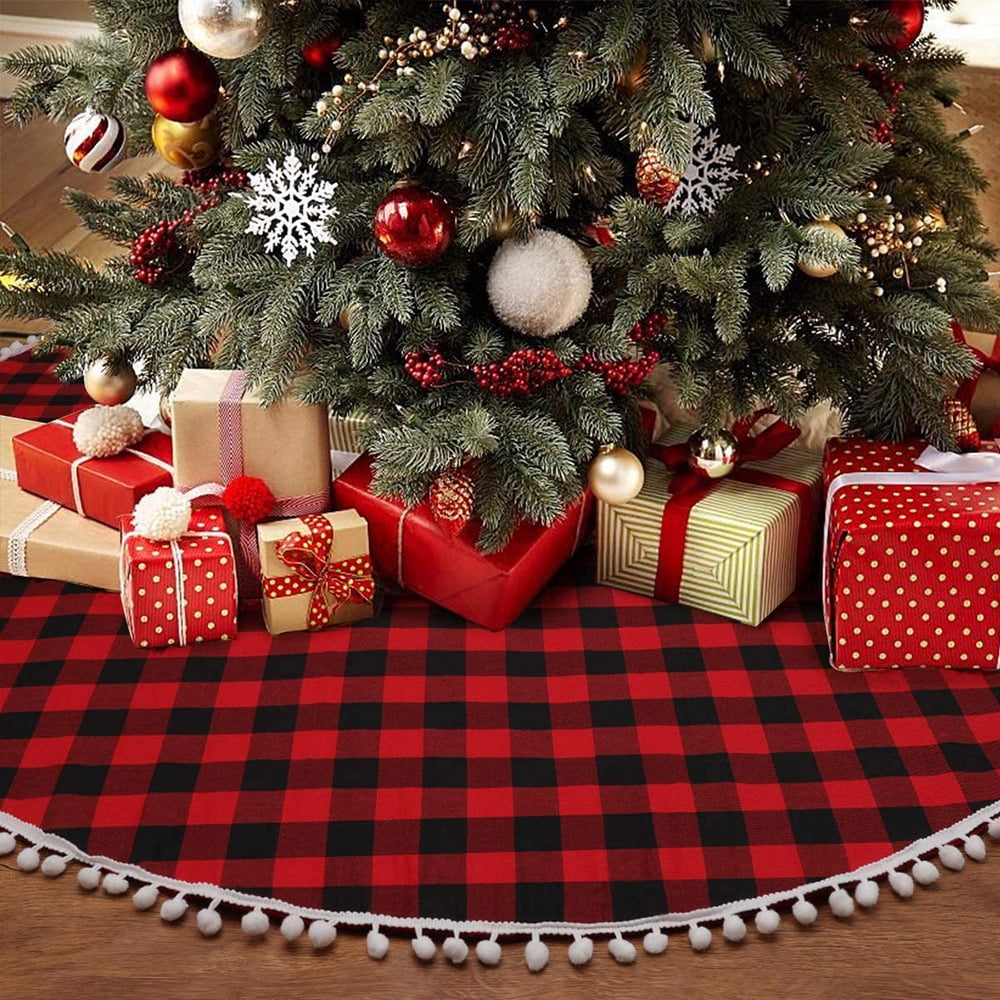 48 Inch Christmas Tree Skirt Soft Red and Black Plaid Christmas Tree Mat for Xmas Party Decoration Christmas Tree Holiday Decor Walmart
