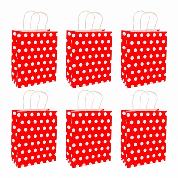 Unique Bargains 6Pcs Stylish Polka-dot Paper Gift Bag with Handles Red 6.3" x 3.1" x 8.7"