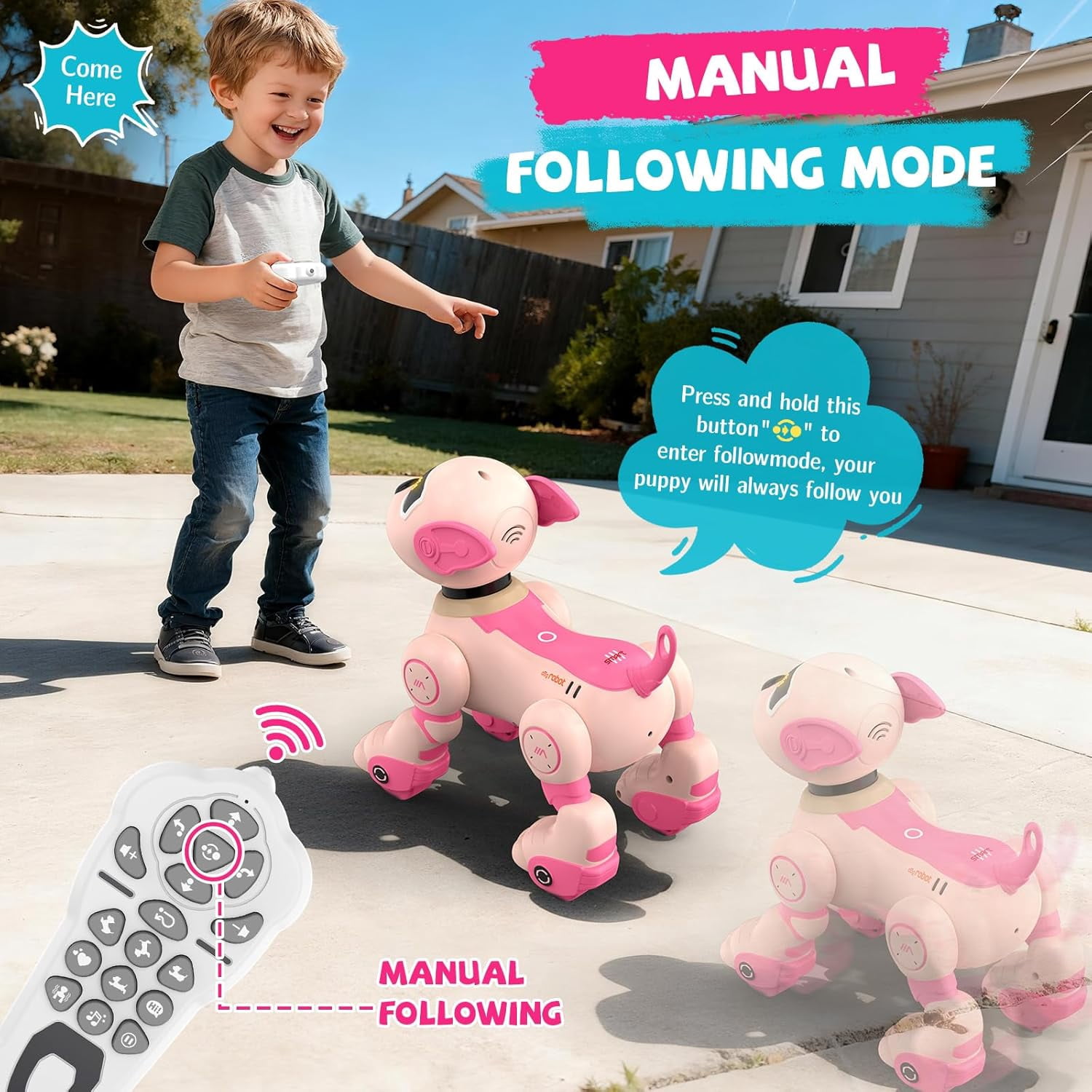 Robot Dog , RC Smart Programmable Robotic Puppy Interactive Touch Music Remote Control Follow Mode Fun Educational Learning Rechargeable Pink