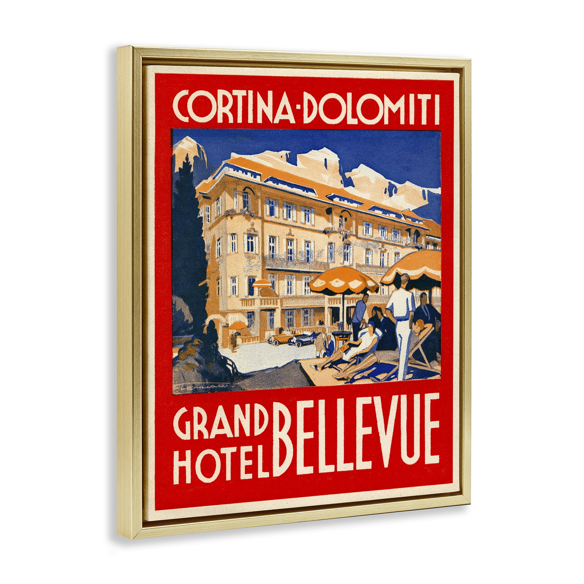 Stupell Industries Grand Hotel Bellevue Vintage Gold Framed Floater Canvas Wall Art, design by Print Collection