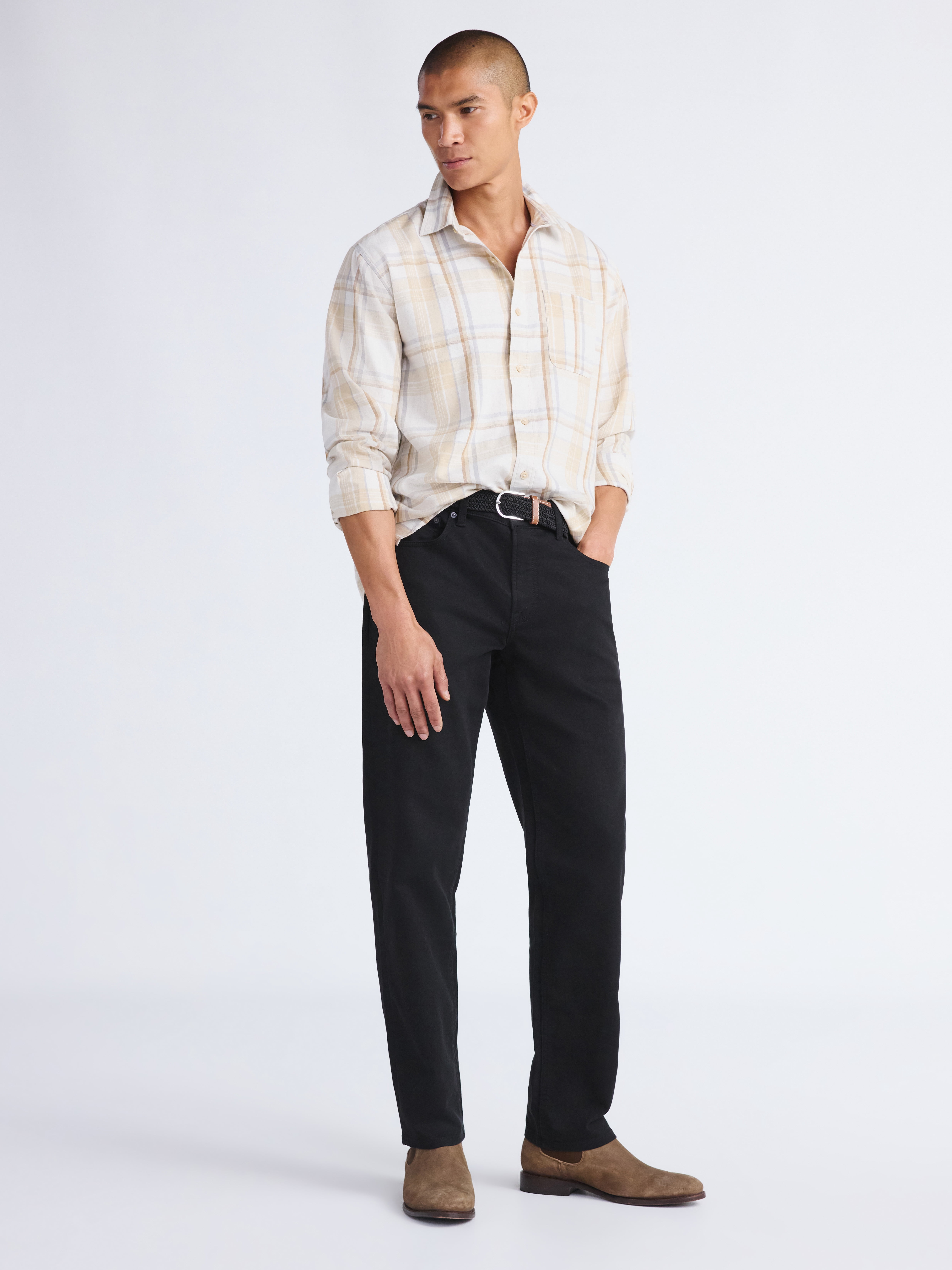 Free Assembly Men's Brushed Cotton Twill Button Front Shirt with Long Sleeves, Sizes XS-3XL