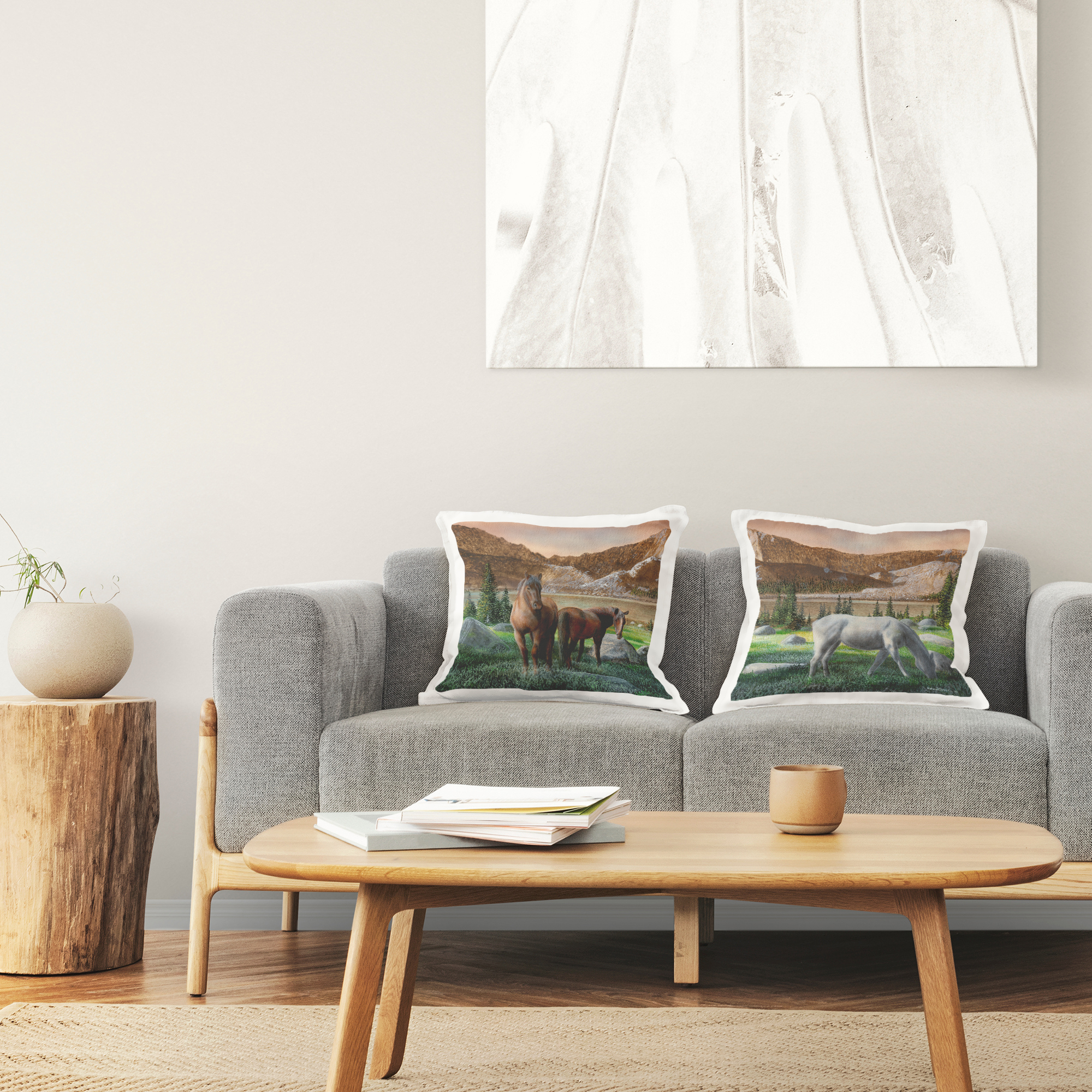 Stupell Industries Mountain Valley Horses Decorative Printed Throw Pillow Design by Kevin Daniel.