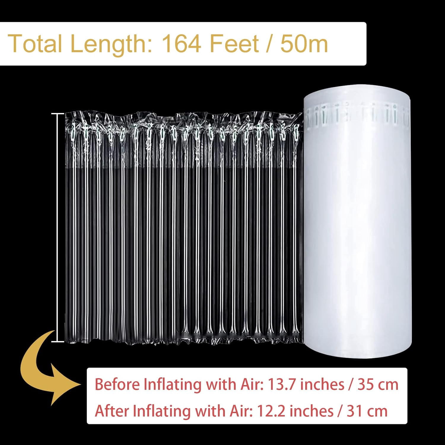 13.7 Inch x 164 Feet Bubble Cushioning Wrap Roll, Large Air Bubbles for Packaging Moving Shipping Delivering with Free Pump, Inflatable Column Bag Wine Bottle Protector