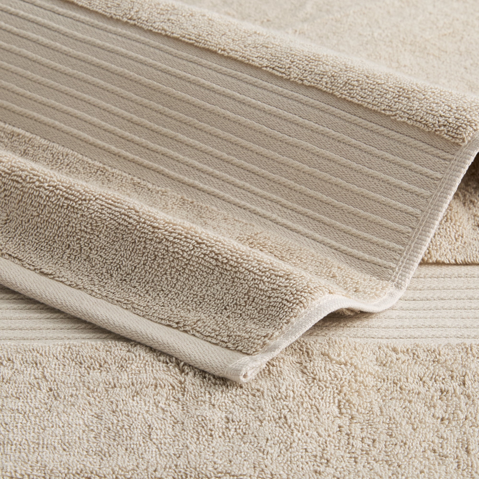 TOWN & COUNTRY EVERYDAY 6-Piece Assorted Solid Dobby Border Set, 2-Bath Towels, 2-Hand Towels, 2-Washcloths, 100% Cotton, Plush & Absorbent 650GSM, Beige