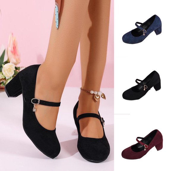 Miluxas Women's Mary Jane Pumps, Block Heel, Round Toe, Ankle Strap with Buckle, office Dress Shoes Wine 9.5(43)
