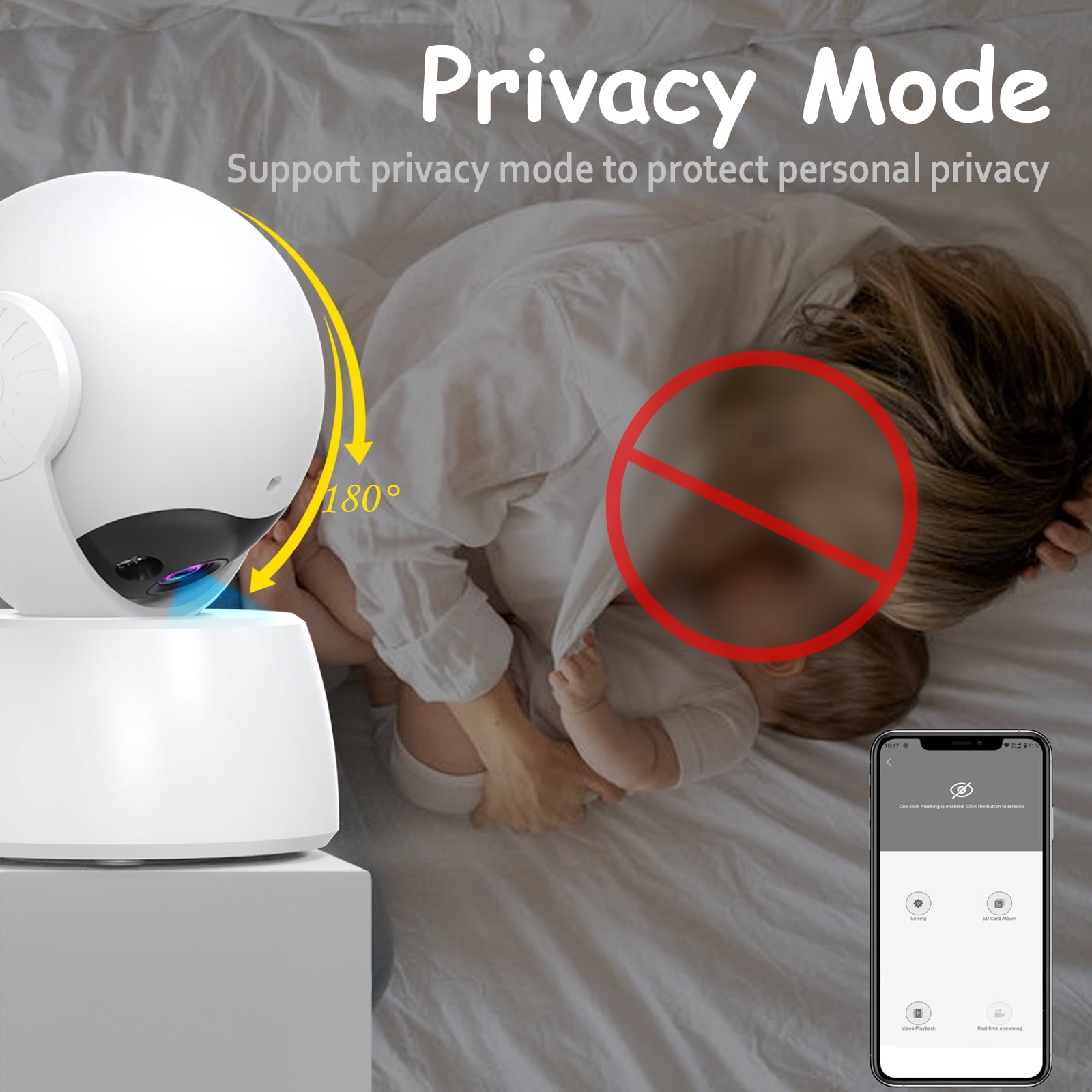 2K Security Camera Indoor, 3MP WiFi Home Camera with 355° Pan 180° Tilt, Motion Detection & Human Alert, Color Night Vision, SD Card & Cloud Storage, Baby/Elder/Pet Monitor, White