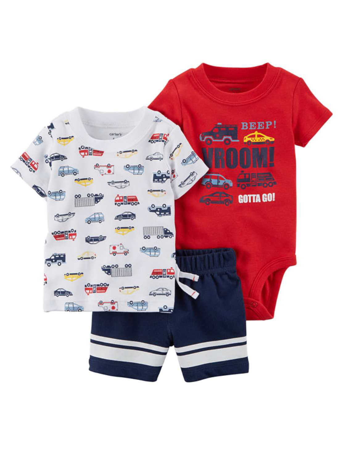 Infant Boys 3PC Baby Outfit Surfs Up Bodysuit Blue Plaid Shirt & Shorts 