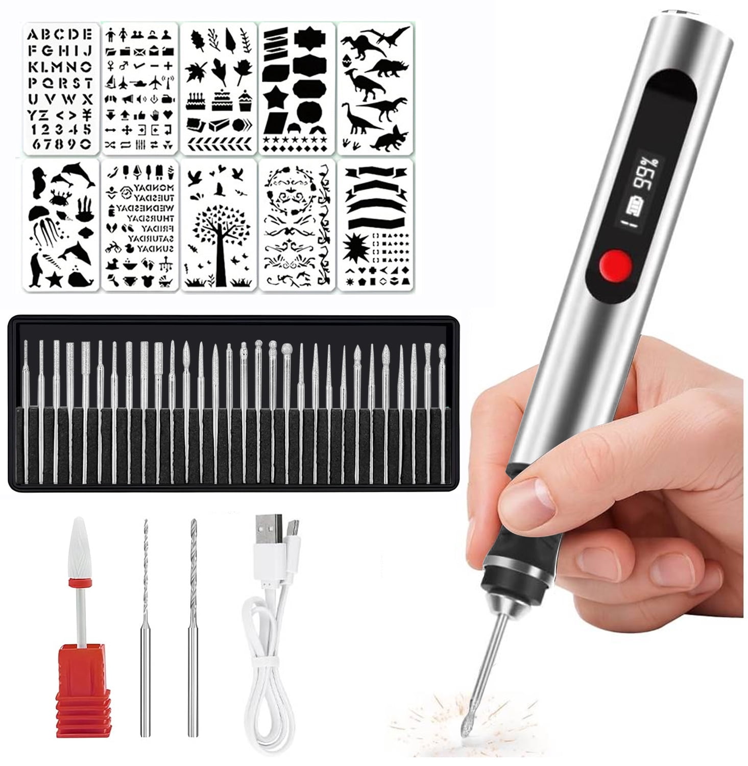 Rechargeable Electric Engraving Pen 3 Speed Adjustable USB Cordless Engraving Tool With 33 Bits For Jewelry Wood Glass Stone Engraving