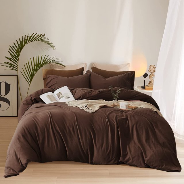 Set de edredón Pureant, color marrón oscuro, tamaño queen size