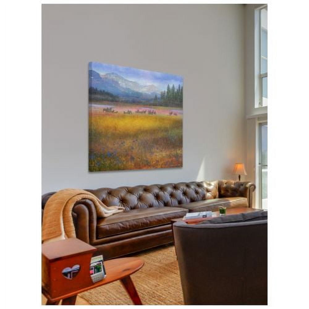 "Flowered Meadow Elk" Painting Print on Wrapped Canvas