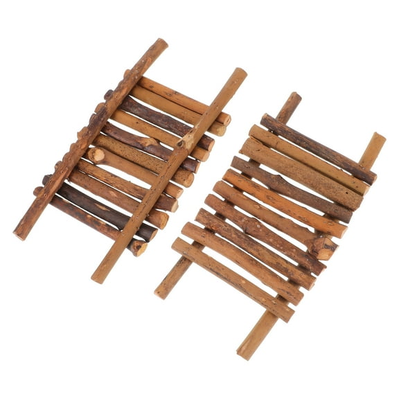 VORCOOL 2PCS Dollhouse Accessory Rattan Terrarium Wooden Bridge Micro Landscaping for Gardeners