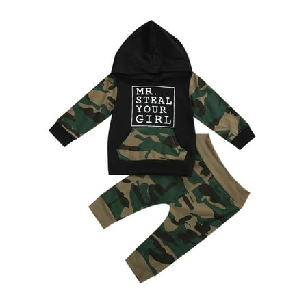 

Calsunbaby Toddler Baby Boys Hooded Long Sleeve Top Pants Camo Sportwear Outfits