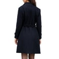 thumbnail image 3 of Double Breasted Pea Coat for Women Stand Collar Mid Long Trench Outwear Winter Coat with Belt M Deep Blue, 3 of 6