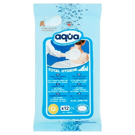 Aqua Total Hygiene Pre-Moistened Wash Gloves, 12 count