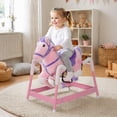 thumbnail image 3 of Qaba Spring Rocking Horse Kids Ride On Pony with Neighing Sounds, Plush Horse Toy with Saddle, Reins and Foot Stirrups, Pink, 3 of 9