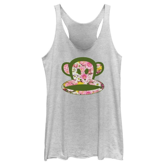 Women's Paul Frank Floral Julius the Monkey  Racerback Tank Top White Heather X Small