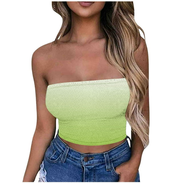 Tube Top for Women, Sleeveless Strapless Solid Color Polyester Top with Elastic Band, Regular Length, Black L
