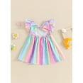 thumbnail image 5 of vera natura Little Girl's Rainbow Dress Casual Cute Dot Print Fly Sleeve Round Neck Dress Multi-color 12-18 Months, 5 of 9