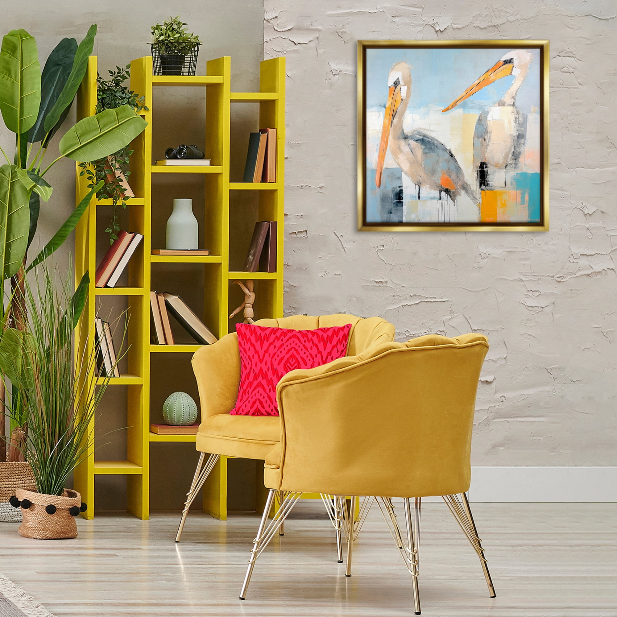 Stupell Industries Pelicans Abstract Pattern Animals & Insects Painting Gold Floater Framed Canvas Art Print Wall Art, 25 x 25