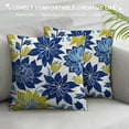 thumbnail image 3 of Creowell Throw Pillow Cover Farmhouse Decorative Pillow Cover Green Spring Flower Blue Yellow and Navy Chrysanthemum Brown Square Cushion Covers Sofa Bed Décor White, 3 of 5