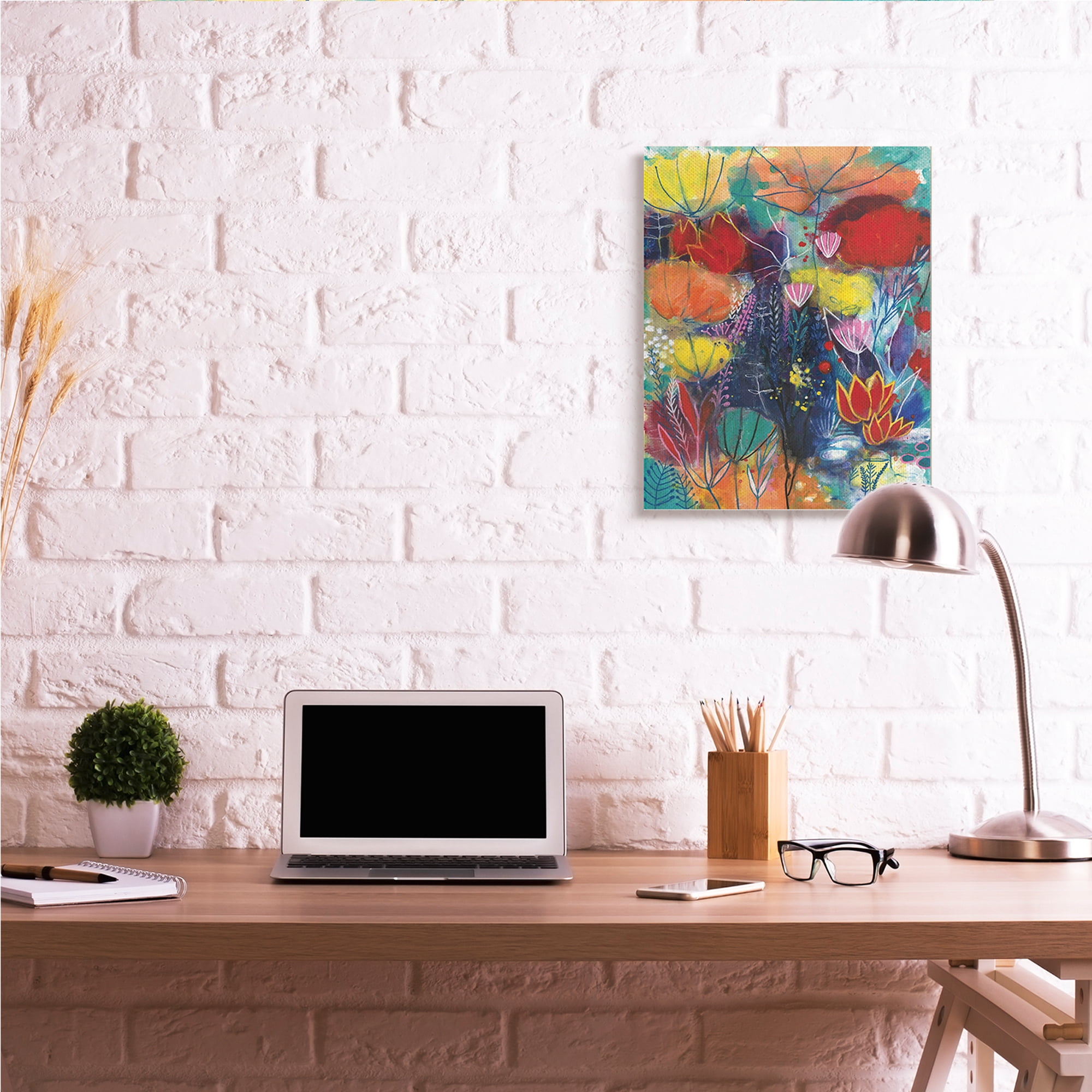 Stupell Industries Abstract Flower Field Orange Blue Yellow,24 x 30,Designed by Corina Capri