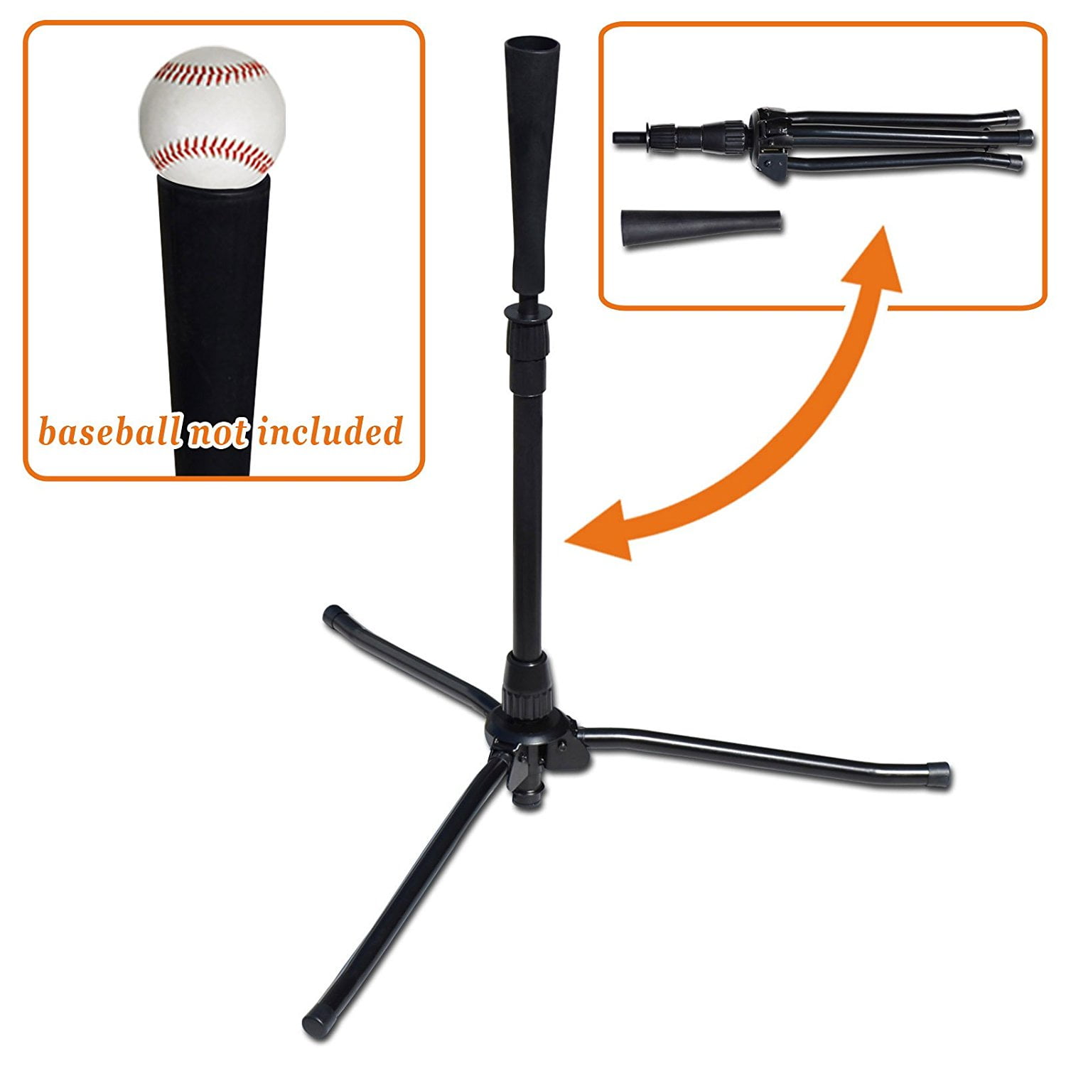 Sunrise Baseball Softball Portable Tripod Travel Batting Tree, Adjustable Height, Black