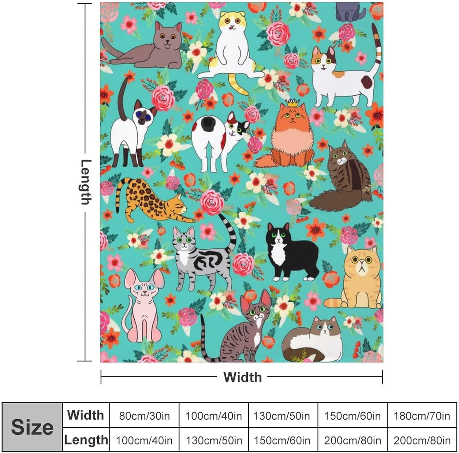 Cute Cat Blanket Kawaii Flannel Throw Blanket for Cat Lovers Kids Adults Gifts All Season 80"x60"