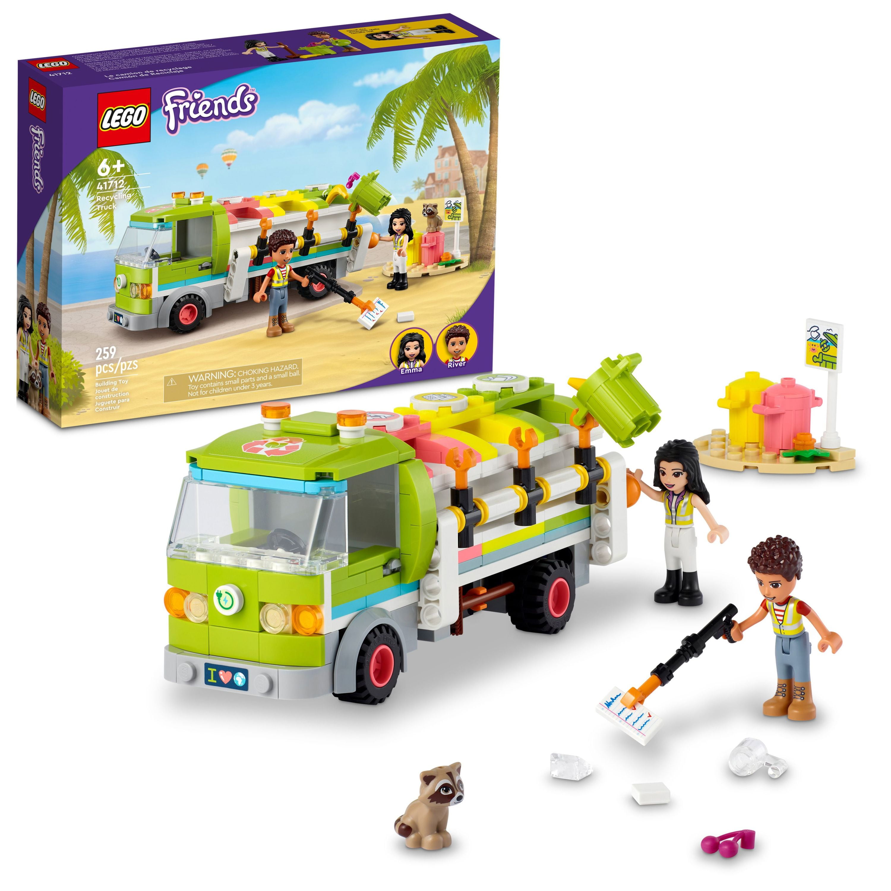 LEGO Friends Recycling Truck Toy 41712 with Garbage Sorting Bins plus Emma and River Mini Dolls, Educational Toys for Kids 6 Plus Years Old