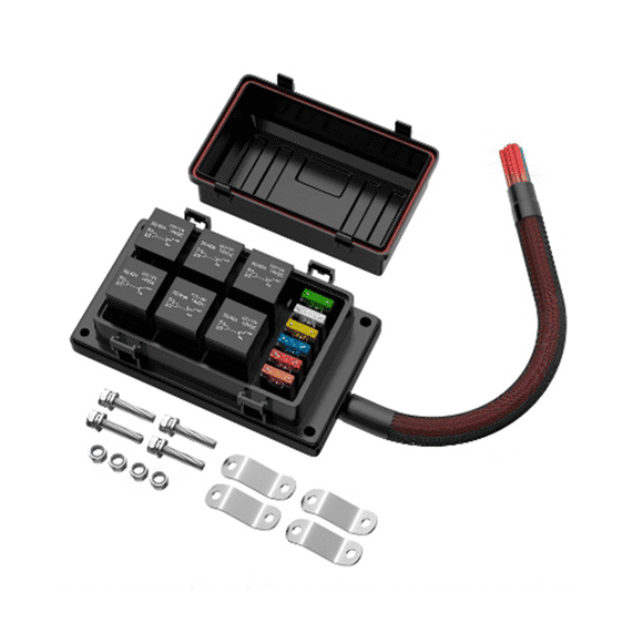 Relay Box 12V with 6 PCS 4 Pin Relays and 6 PCS ATC/ Blade Fuse Pre-Wired Relay Box with Relay Kit for Auto