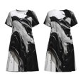 thumbnail image 3 of Bixox Robe d'Été à Manches Courtes pour Femmes Robe Ample Longueur Genou avec Poches-Fil Noir Blanc Tourbillons de Peinture, 3 of 7