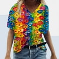 thumbnail image 2 of Camisetas de Cuello en V para las Mujeres Más Talla Impresa de Verano, Suelta Casual Camiseta de Manga Corta para Todas las Estaciones, 2 of 4