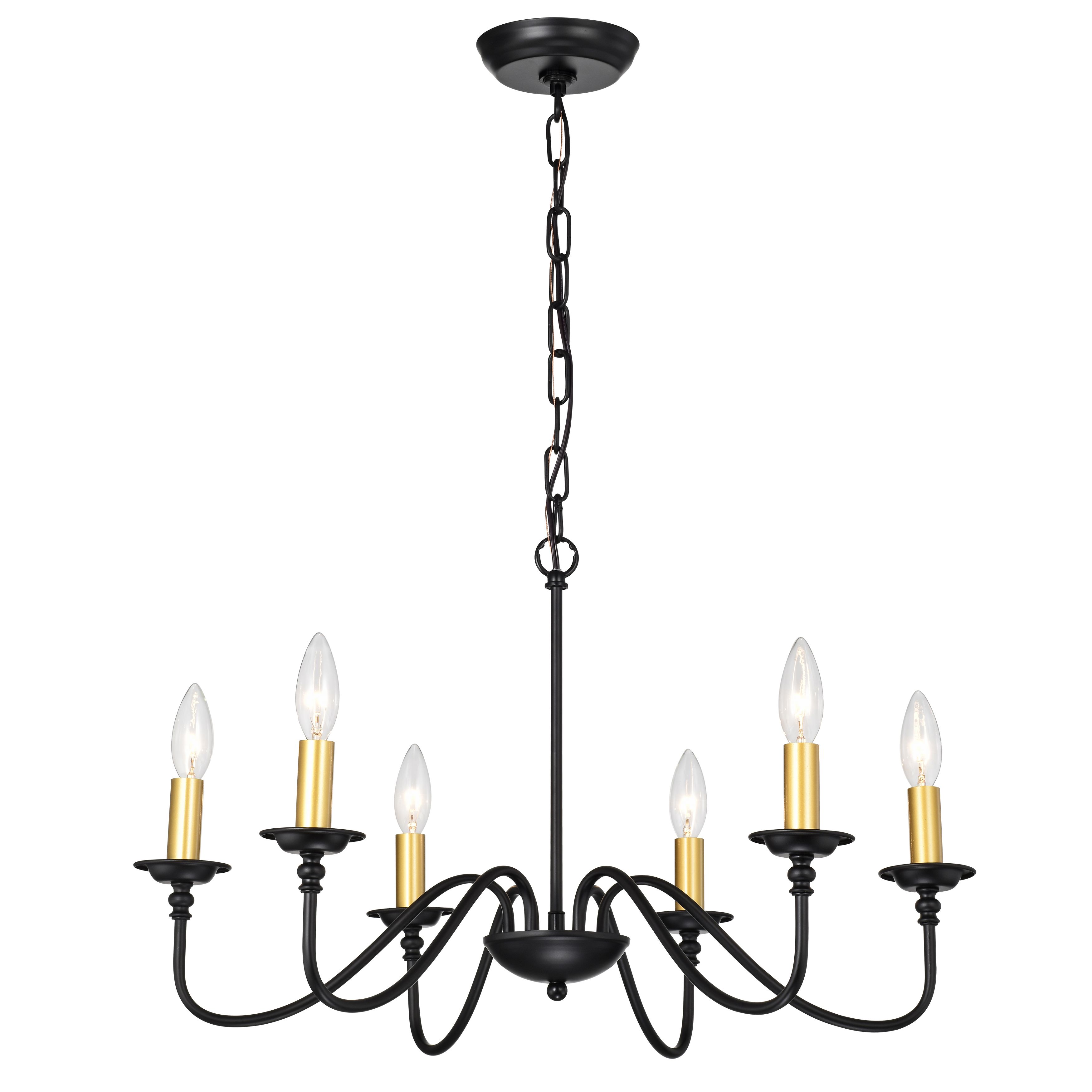 Modern Black Chandelier Pendant Light Fixtures with Gold Accent 6Light