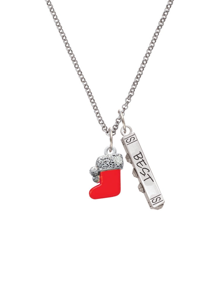Delight Jewelry Silvertone 3-D Red Christmas Stocking Silvertone Best Friends Forever Bar Charm Necklace, 23"