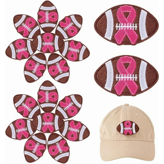 20pcs Breast Cancer Awareness Iron on Patches Football Patches Pink Ribbon Embroidered Patches Applique Patch Sports Sequin