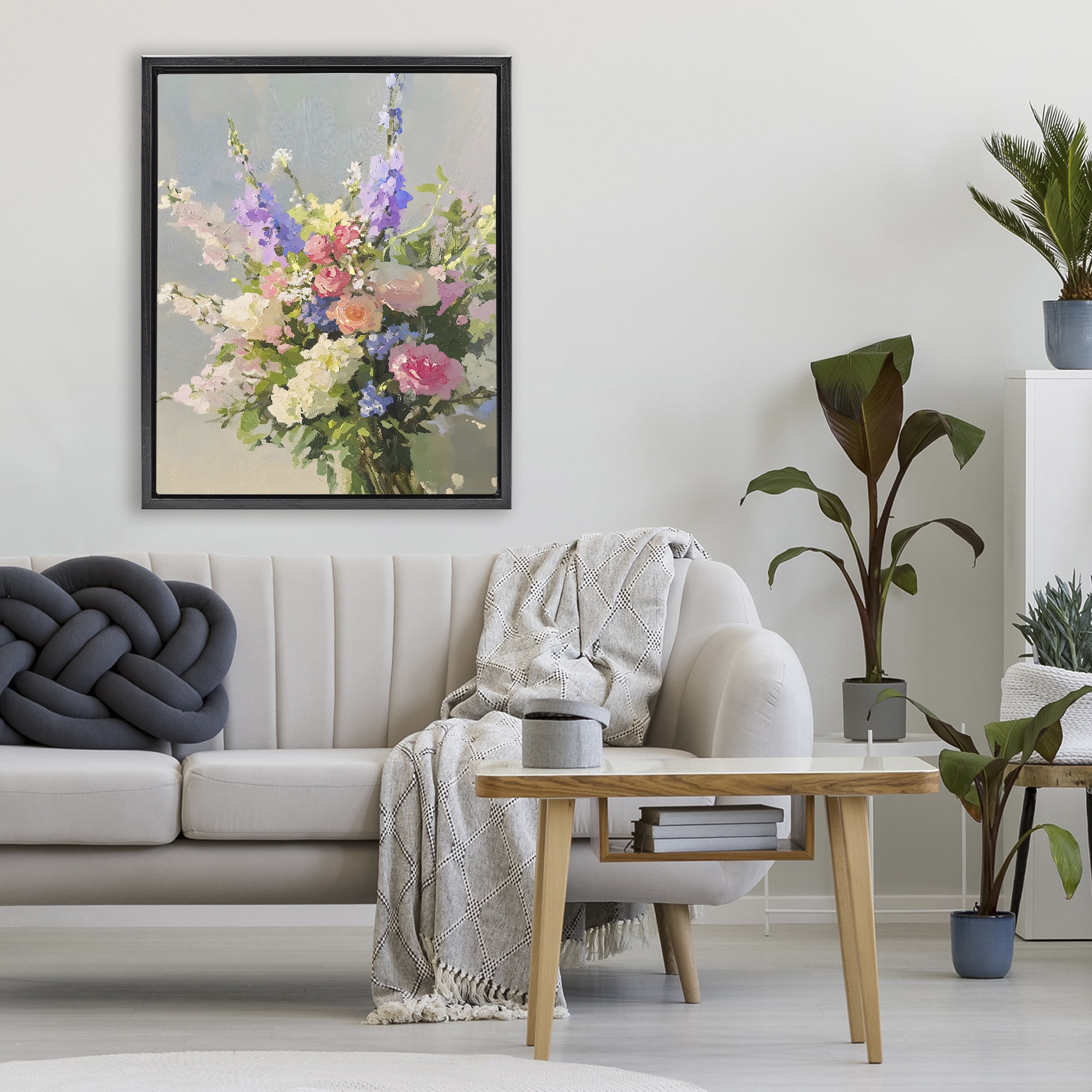 Stupell Industries Romantic Pastel Garden Bouquet Black Framed Floater Canvas Wall Art, design by The Prints Vibe