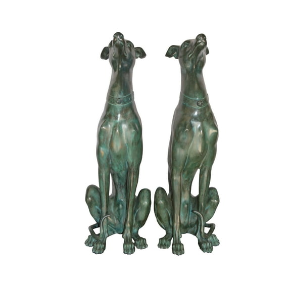 Nifao Pair of Greyhound dogs sitting Bronze Statue – Home Decor Sculpture, 12"L x 12"W x 35"H