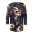 thumbnail image 4 of JURANMO Going Out Tops for Women 3/4 Sleeve Crewneck T-shirts Fashion Floral Graphic Tees Casual Mid Length Tees 2024 Summer Holiday Deals X-Navy#Elegant tops S, 4 of 6