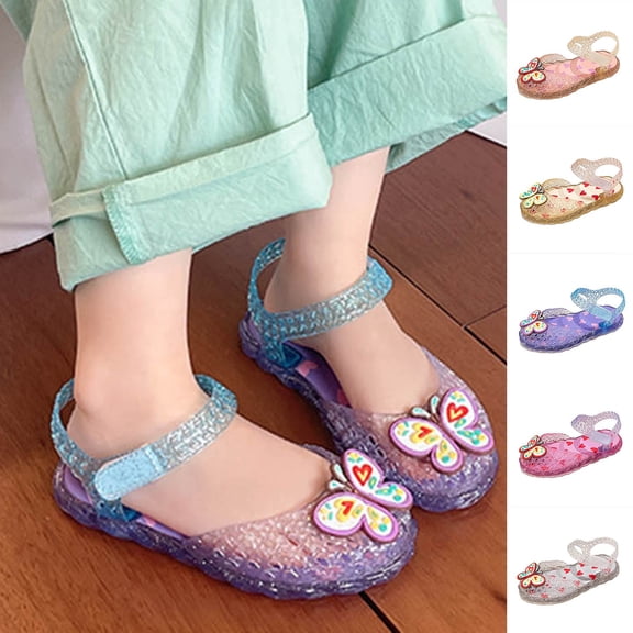 Viluyesy Girls Jelly Sandals Kids Summer Closed Toe Hook Loop Strap Glitter Butterfly Beach Water Shoes Purple Size 13 Little Kids