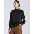 thumbnail image 2 of DARING DIVA Women's Satin Pleated Puff Sleeves Blouses S Black, 2 of 6