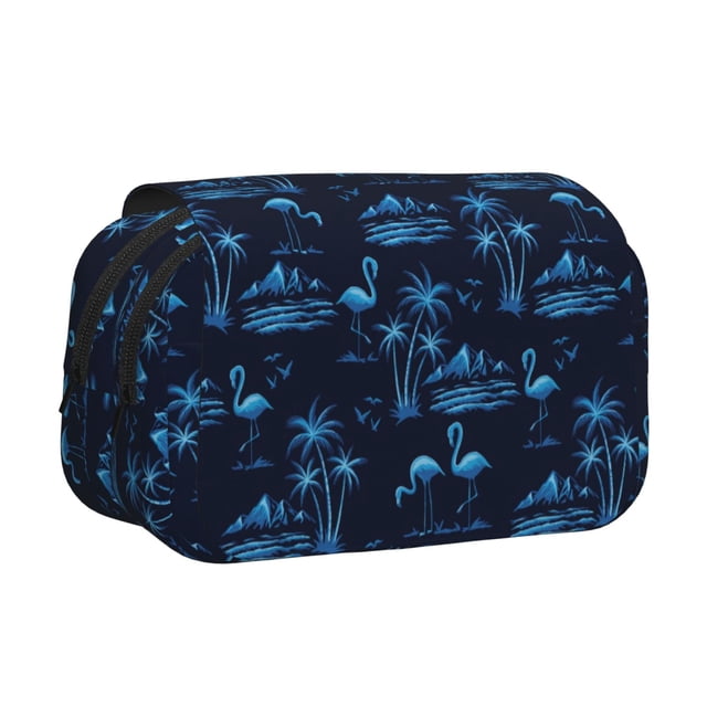 Disketp BLUE Flamingo Birds Estuche de Lápices de Doble Capa con Tapa Abatible y Cremallera, Organizador Escolar para Adolescentes y Adultos