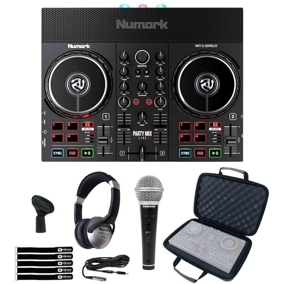 Numark Party Mix Live Built-In Light Show and Speakers DJ Controller with Dynamic Vocal Microphone Package