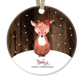 1st Christmas wood chip ornament, baby woodland fox first christmas wood  ornament