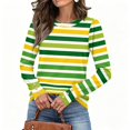 thumbnail image 4 of Stralyhd Striped Tops for Women Button Cuff Long Sleeve Crewneck Fitted Business Casual Pullover Blouses Loose Fall Fashion Outfits Green XXL, 4 of 5