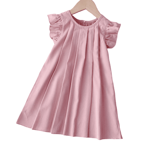 LYMAYTER Girls Ruffle Sleeveless Dress Toddler Pleated A Line Soft Dress Summer Breathable Casual Wear