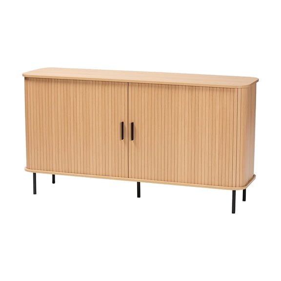 Baxton Studio Lucia Fluted Wood Sideboard - Mid-Century Modern Buffet Cabinet with Sliding Tambour Doors, 55" Wide
