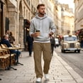 thumbnail image 5 of EANJE Men's Cargo Sweatpants Straight Wide Leg Sweat Pants with Pockets Open Bottom Elastic Drawstring Waist Joggers Pants for Winter Daily​ Warm Wear Light Brown XL, 5 of 8
