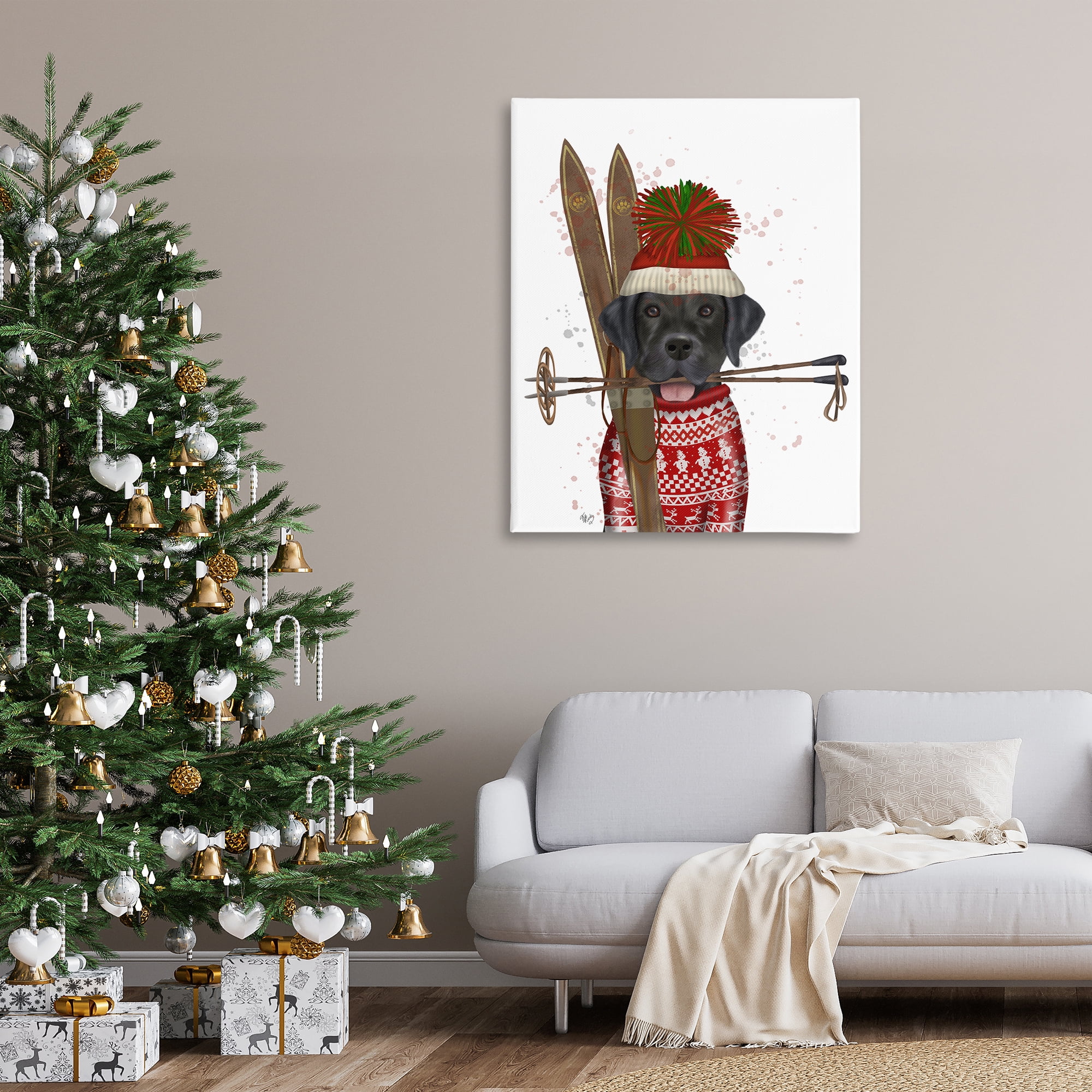 Stupell Industries Black Labrador Skiing Animals & Insects Painting Gallery Wrapped Canvas Art Prints Wall Art, 36 x 48